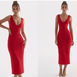 NWT ❤️ HOUSE OF CB. ‘CECE’ RED ROSE PLUNGE MAXI DRESS.